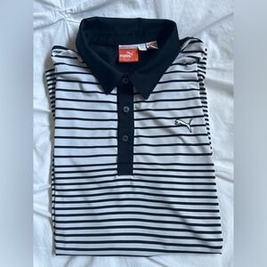 Puma Men's Black and White Striped Golf Polo Shirt, medium